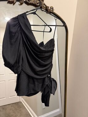 NWT Anthropologie Dolan Black Draped One-Shoulder Blouse small